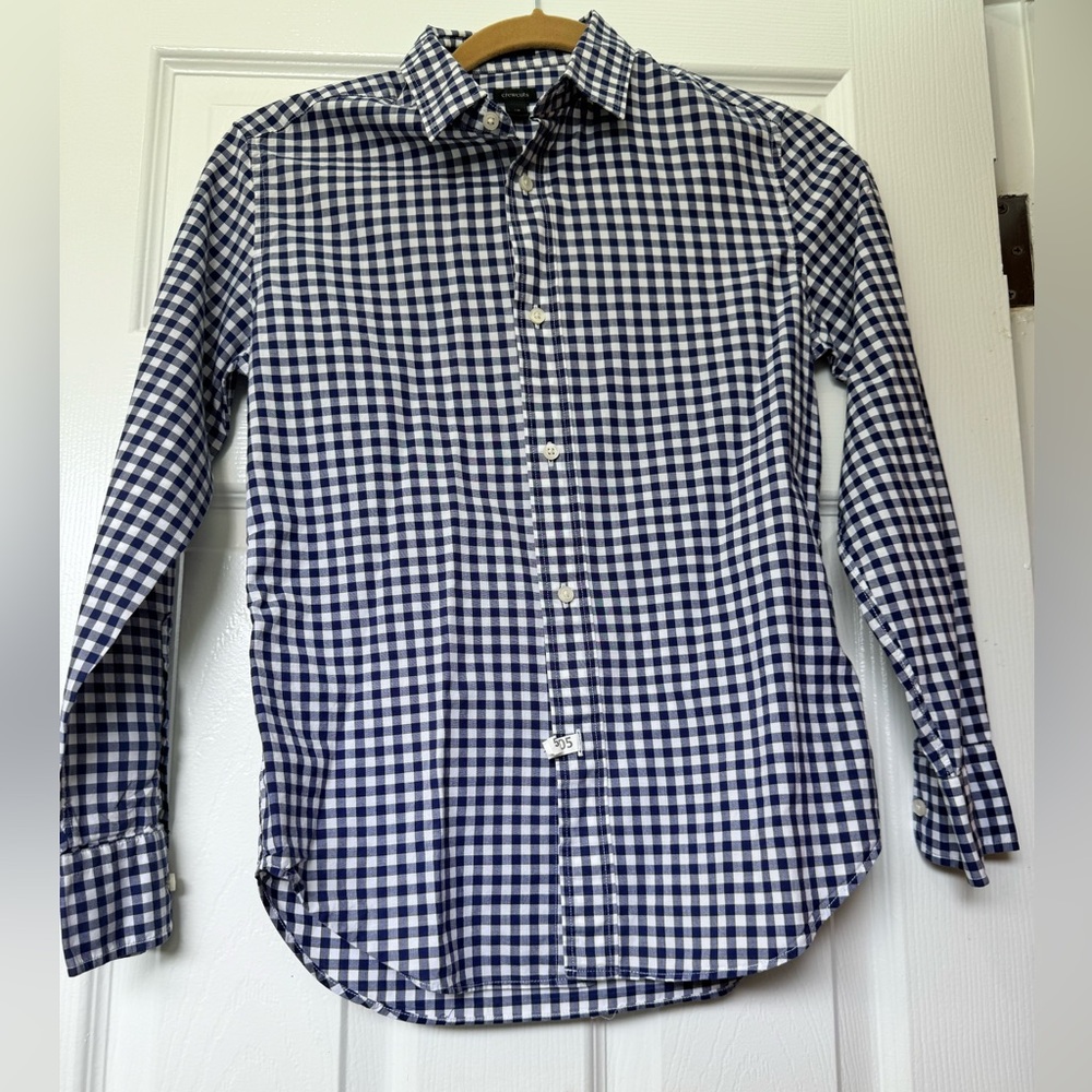 JCrew CrewCuts Big Boys Ludlow Blue Checked Button Down Dress Shirt size 12